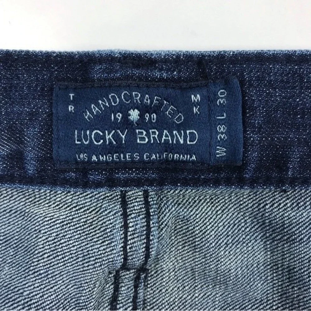 Lucky Brand 221 Original Straight Men's Dark Blue Wash Denim Jeans Distressed 38 - Picture 9 of 13